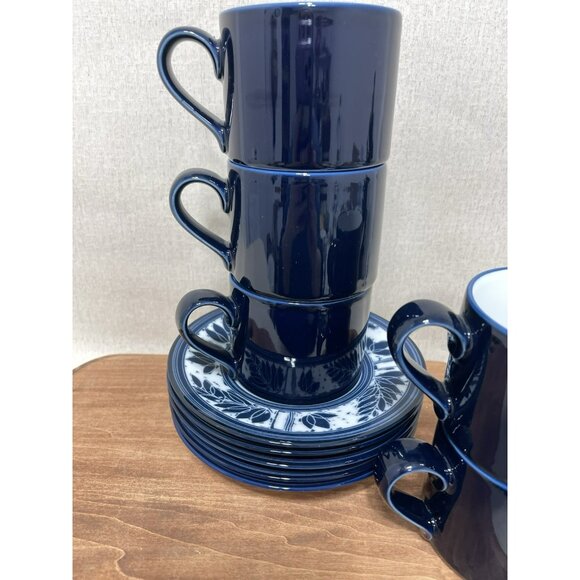 5 DANSK COBALT BLUE CUPS AND SAUCERS IN THE CEYLON PATTERN Blue White - Picture 2 of 7